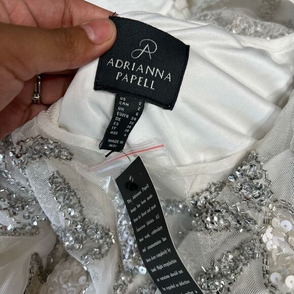 Adrianna Papell Embellished Illusion Gown White Long Sleeve 2 NEW - Picture 11 of 12